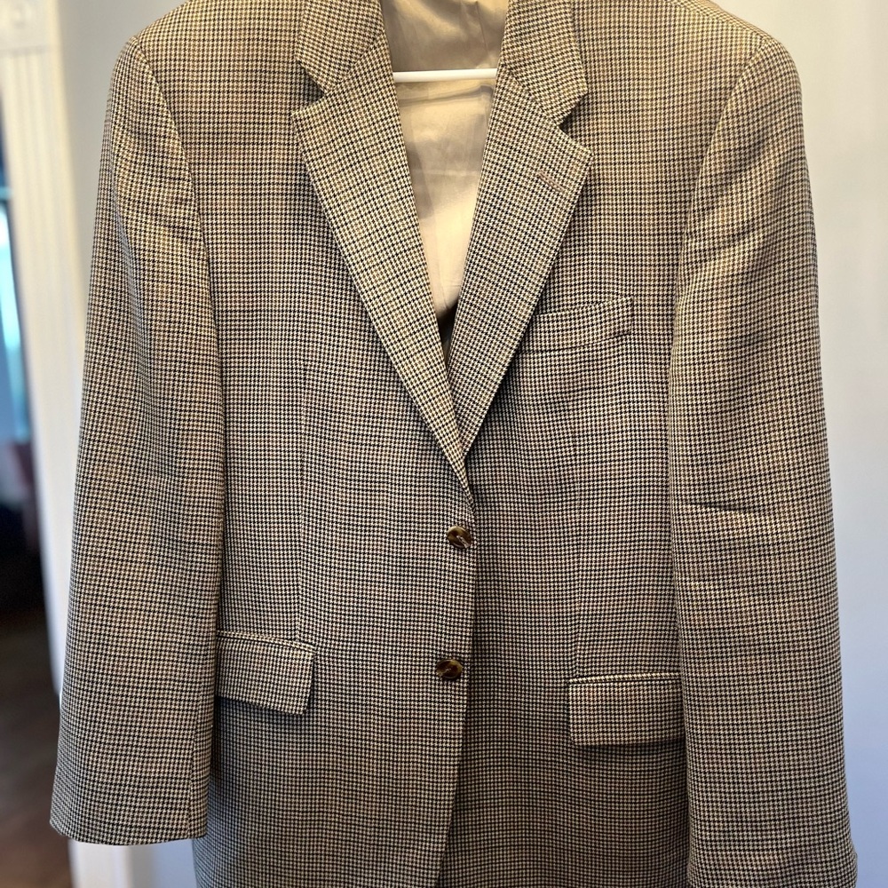 Ralph Lauren Men's Brown, Black, and White Houndstooth Blazer